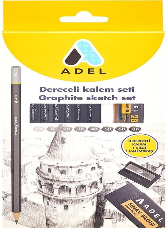 Adel Graphite Sketch 8-piece set+ Eraser and sharpener Turkish